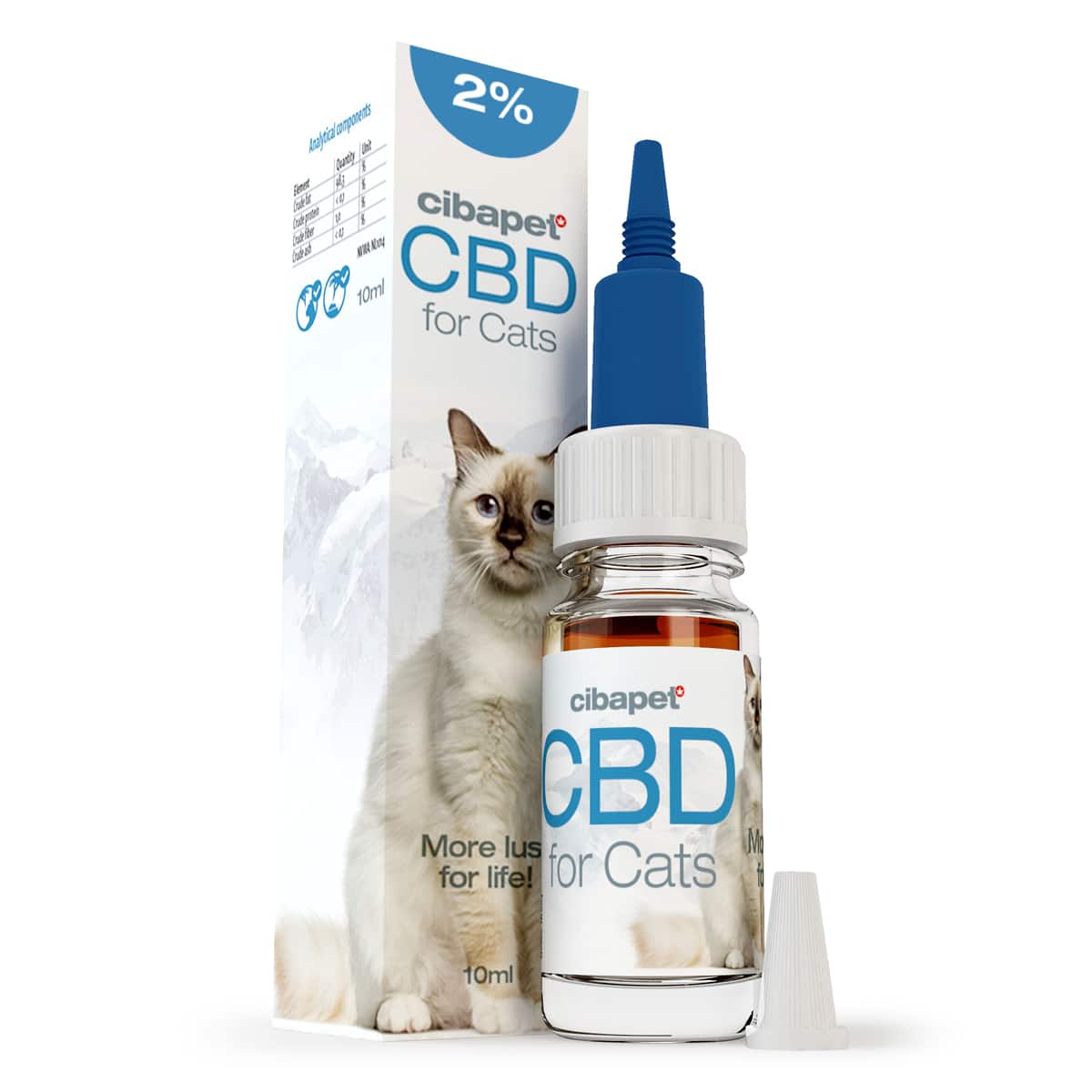 un chat assis à côté d'une bouteille de cbd.