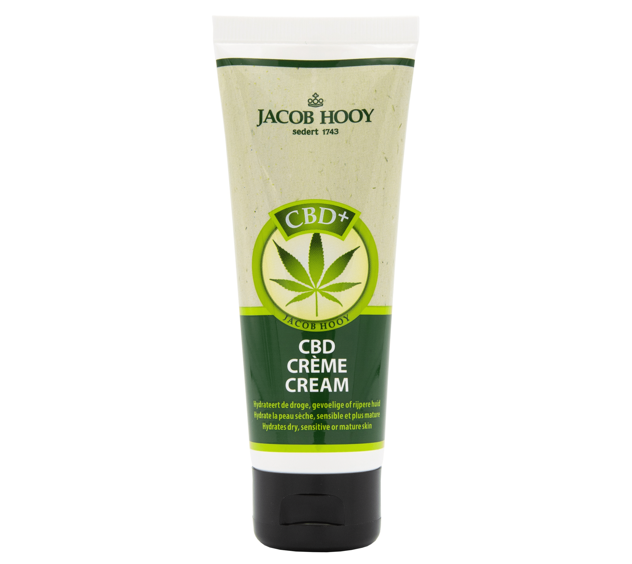 un tube de crème cbd sur fond blanc.