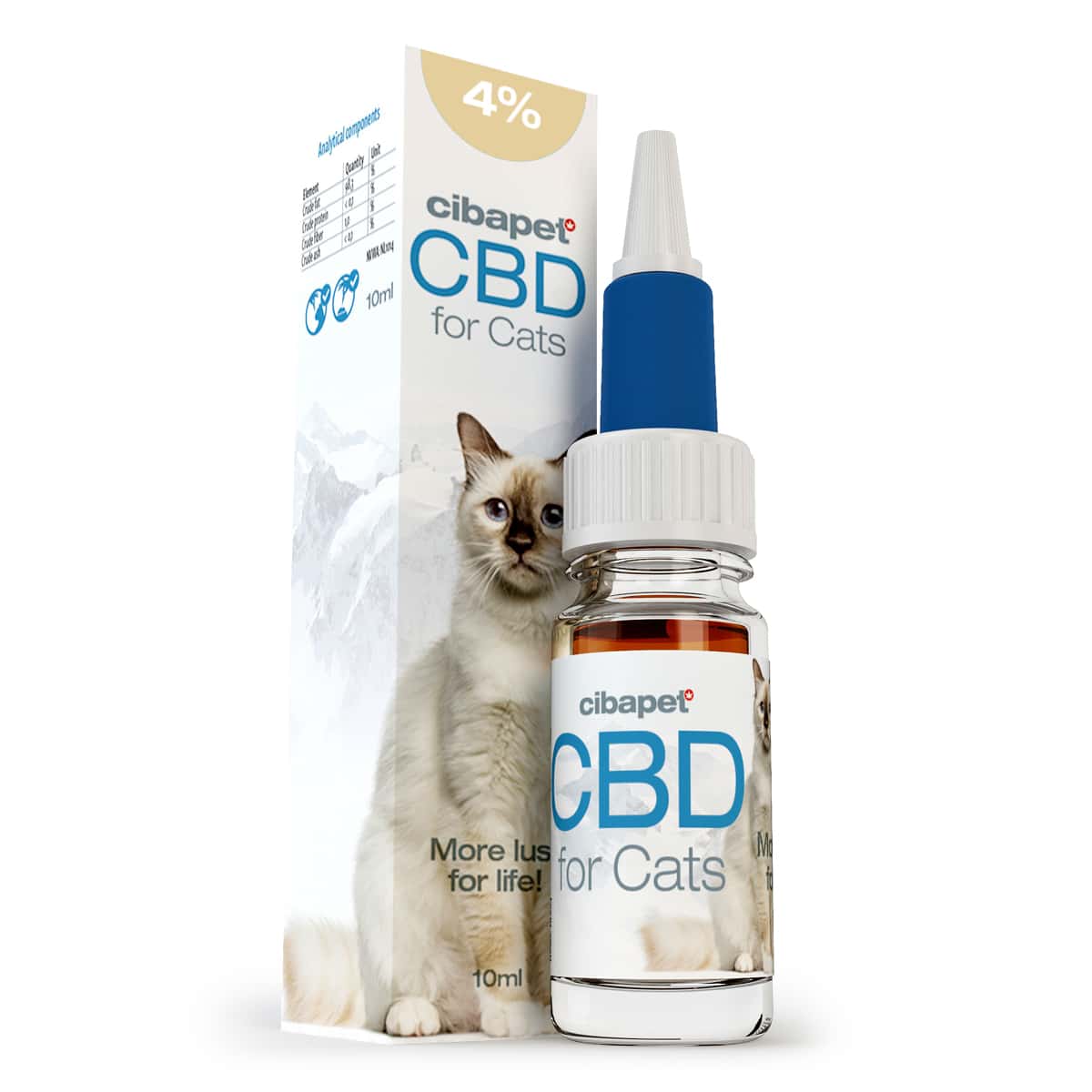 une bouteille de cbd pour les chats assis à côté d'une boîte.