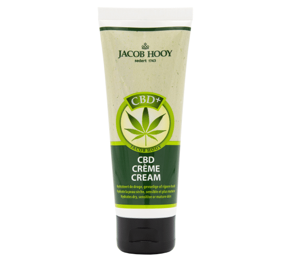 un tube de crème cbd sur fond blanc.