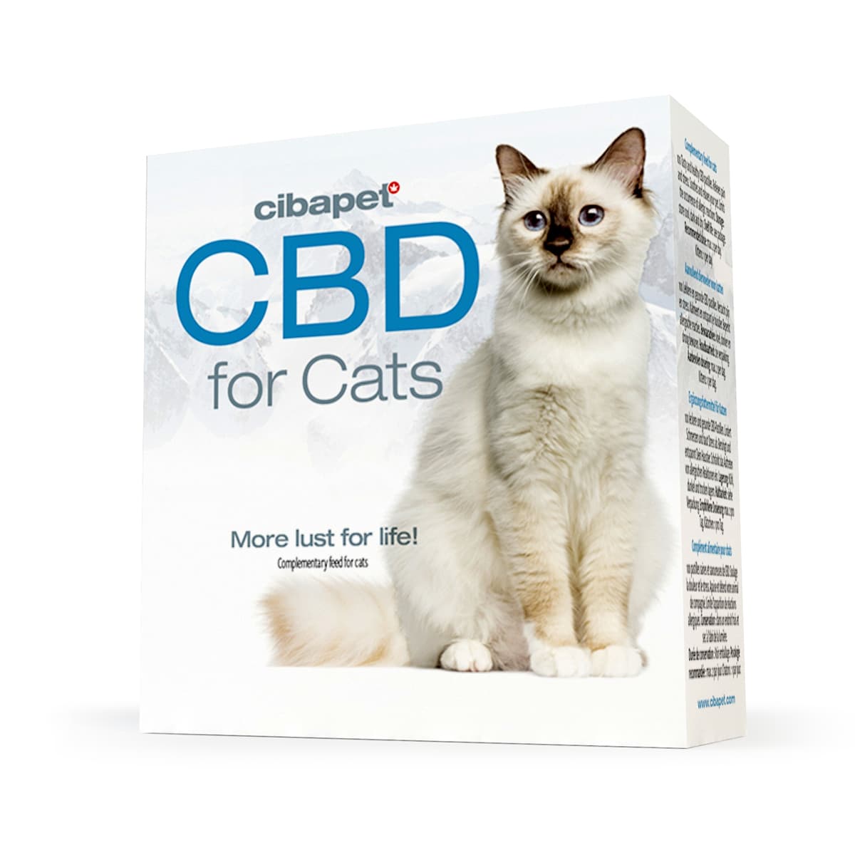 une boîte de cbd pour chats sur fond blanc.