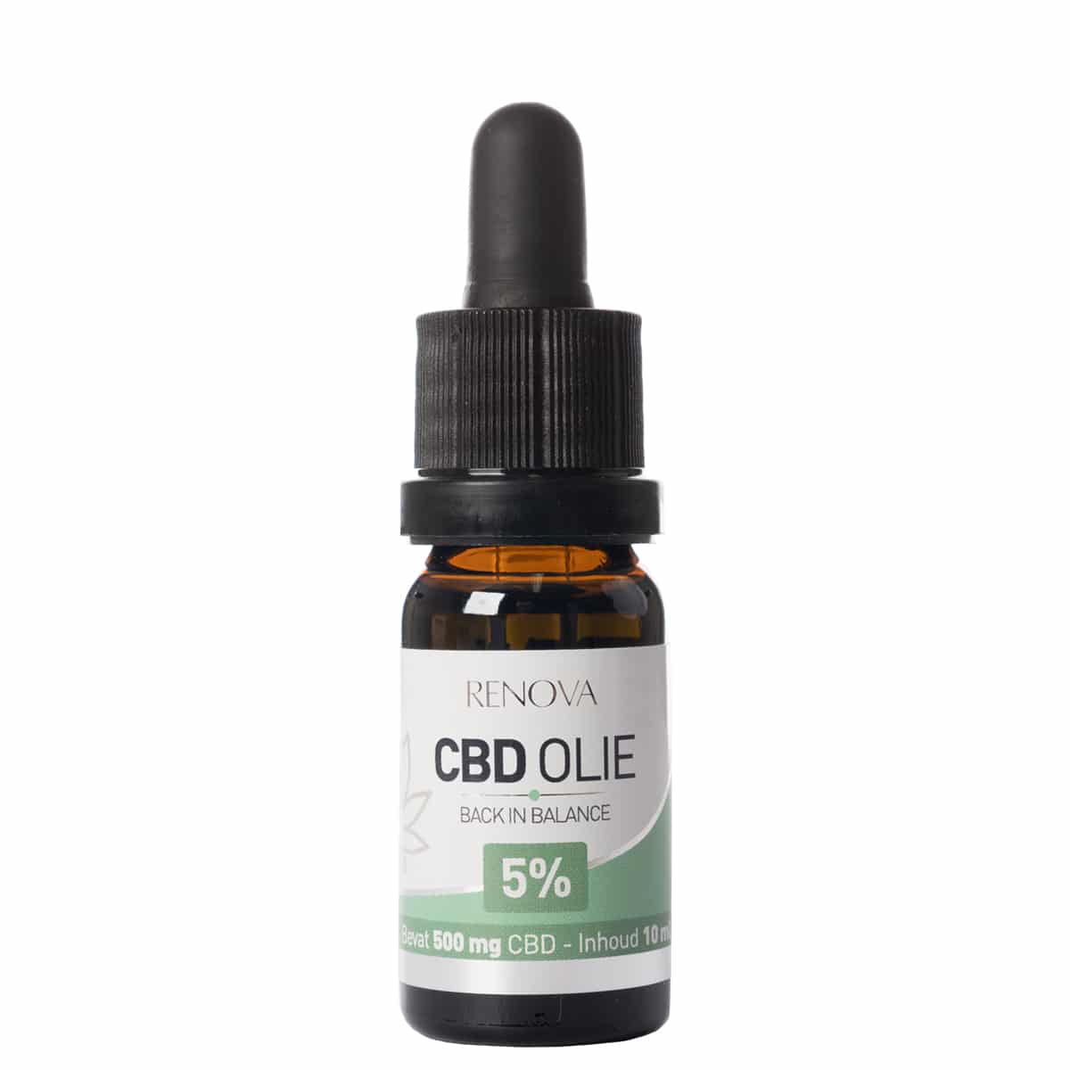 une bouteille d'huile de cbd sur fond blanc.