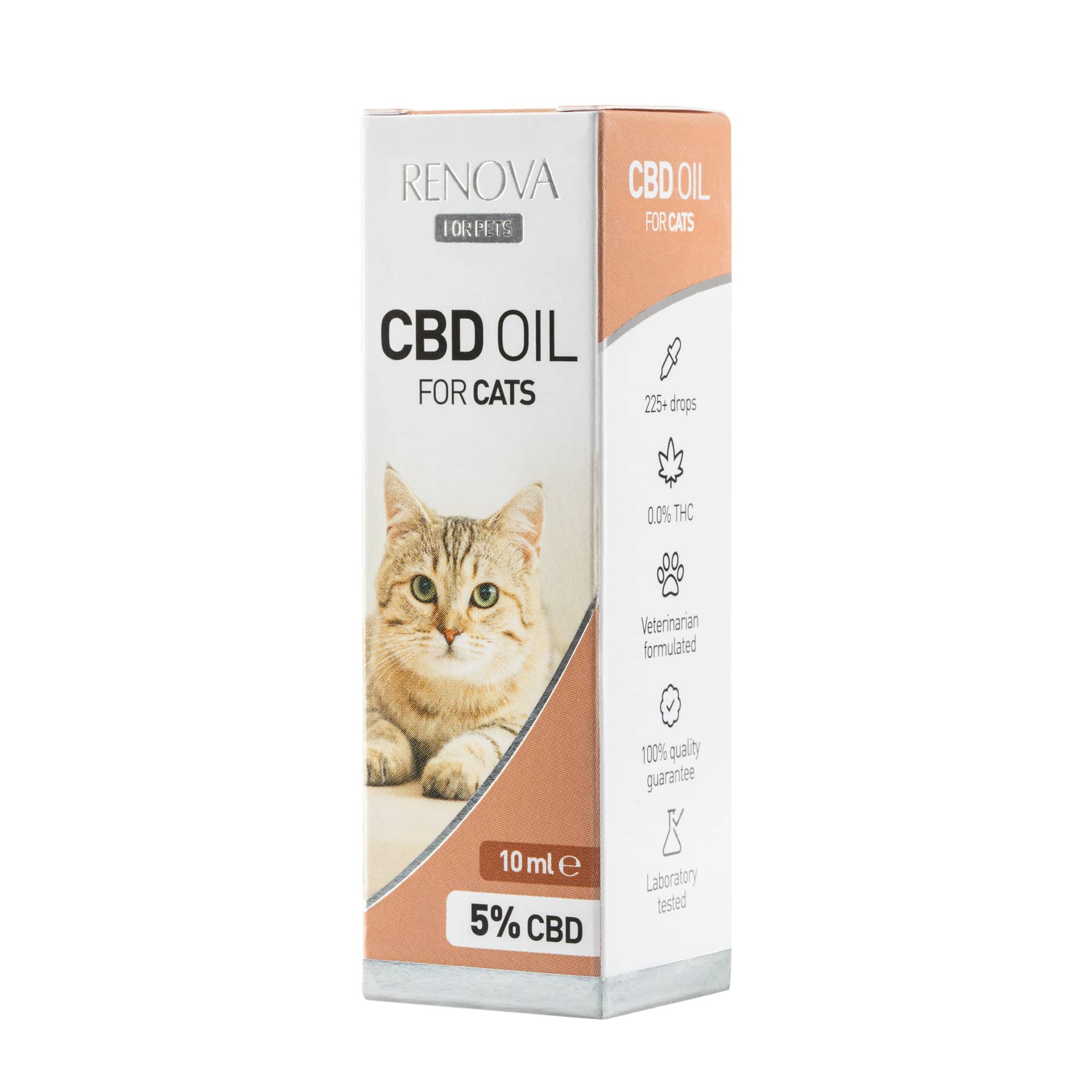 une boîte d'huile de cbd pour chats sur fond blanc.