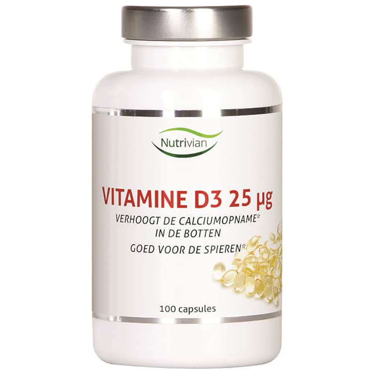 un flacon de vitamine d3 25mg.