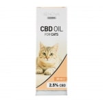 une boîte d'huile de cbd pour chats sur fond blanc.