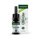 Un flacon de 10 ml de Wedihemp Huile de CBD RAW 5% avec emballage, étiqueté comme complément alimentaire brut et naturel.