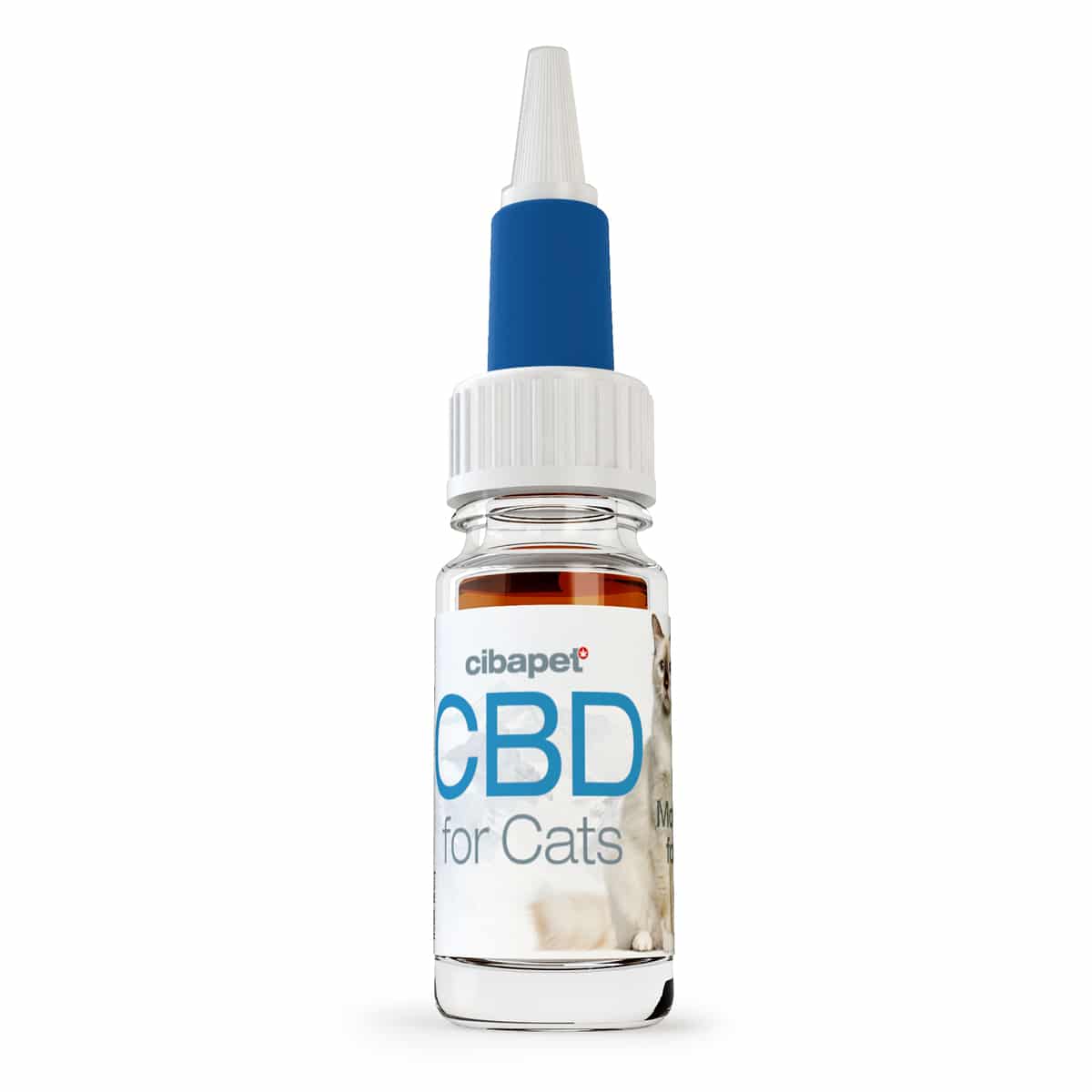 une bouteille de cbd pour chats sur fond blanc.