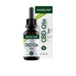 Devant son emballage, un flacon de Wedihemp Huile de CBD RAW 5% (30ml) est affiché, étiqueté comme complément alimentaire naturel.