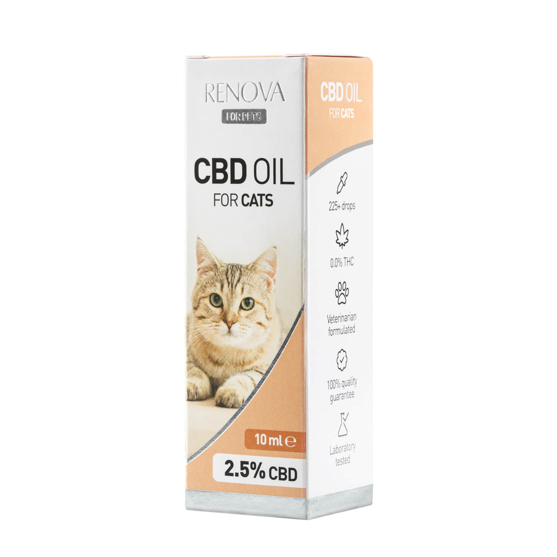 une boîte d'huile de cbd pour chats sur fond blanc.