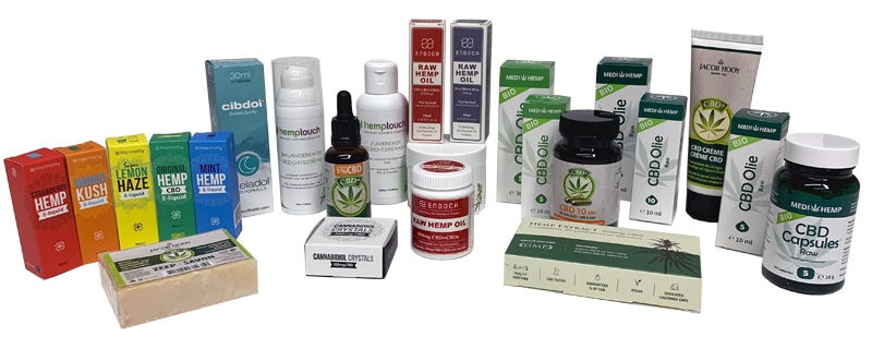 un groupe de différents types de produits CBD.