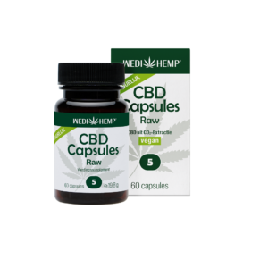 Une boîte de capsules CBD Wedihemp, vegan, contenant 60 pièces.