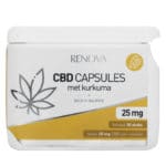 une bouteille de gélules cbd à côté d'un contenant de gélules cbd.